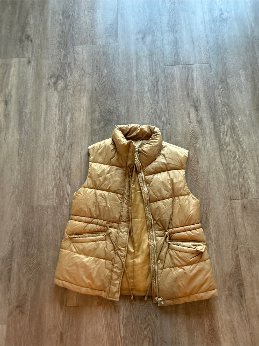 Women's Quilted Hooded Puffer Vest - Tan